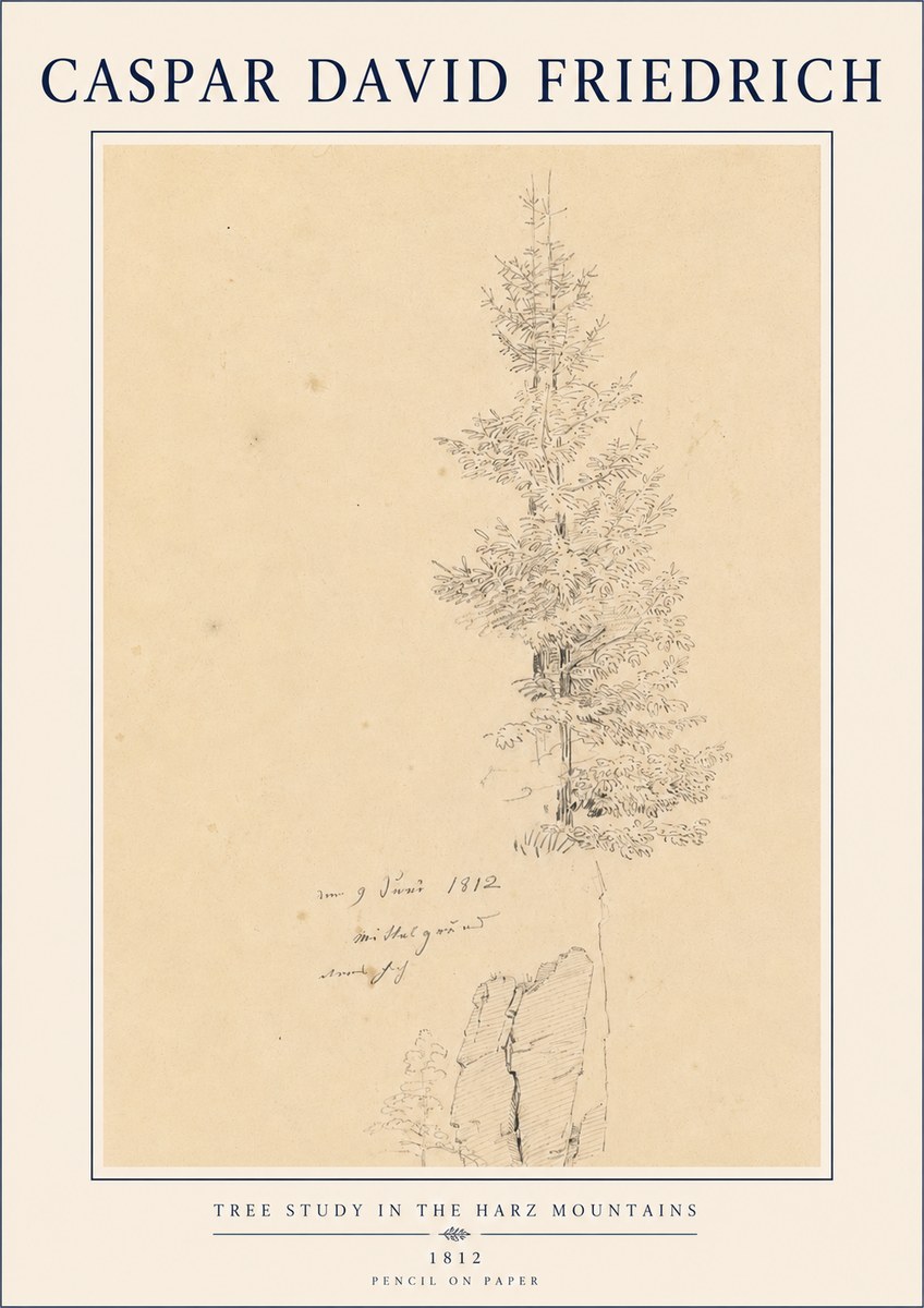 Caspar David Friedrich Tree Study in the Harz Mountains No4 - Plakát