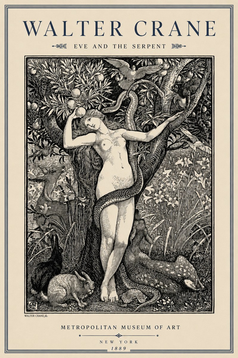 Walter Crane Eve and the Serpent No3 - Plakát