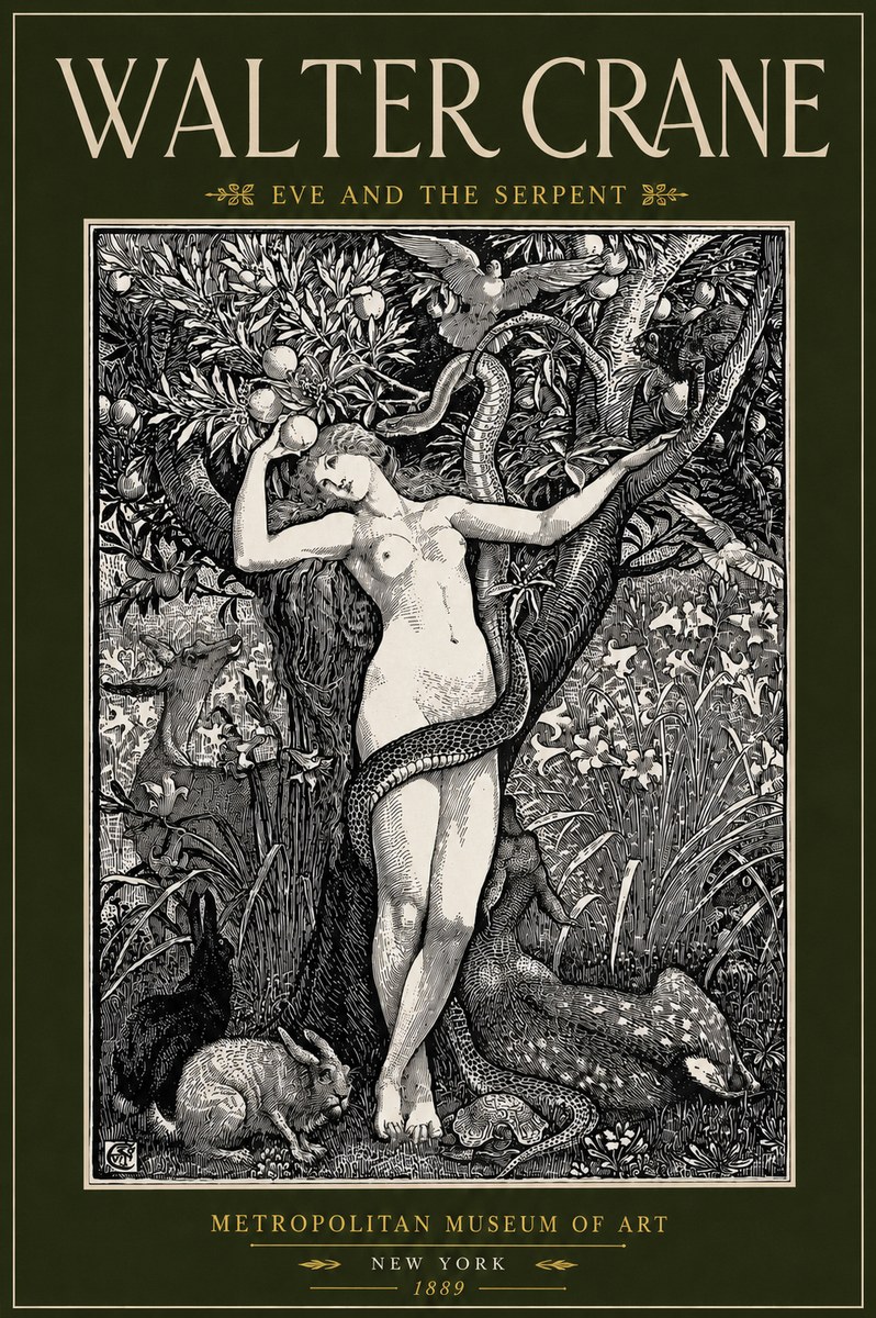 Walter Crane Eve and the Serpent No4 - Plakát