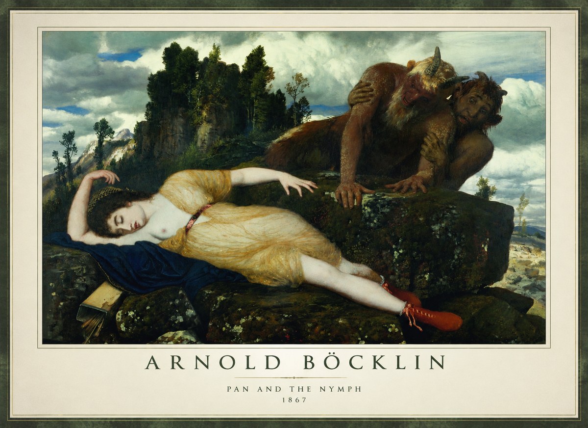 Arnold Böcklin Pan and the Nymph No1 - Plakát