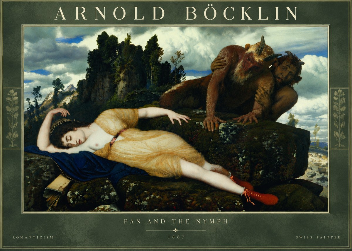Arnold Böcklin Pan and the Nymph No6 - Plakát