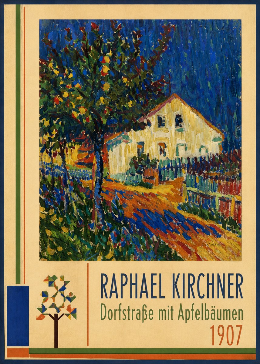 Raphael Kirchner Dorfstraße Mit Apfelbäumen No2 - Plakát
