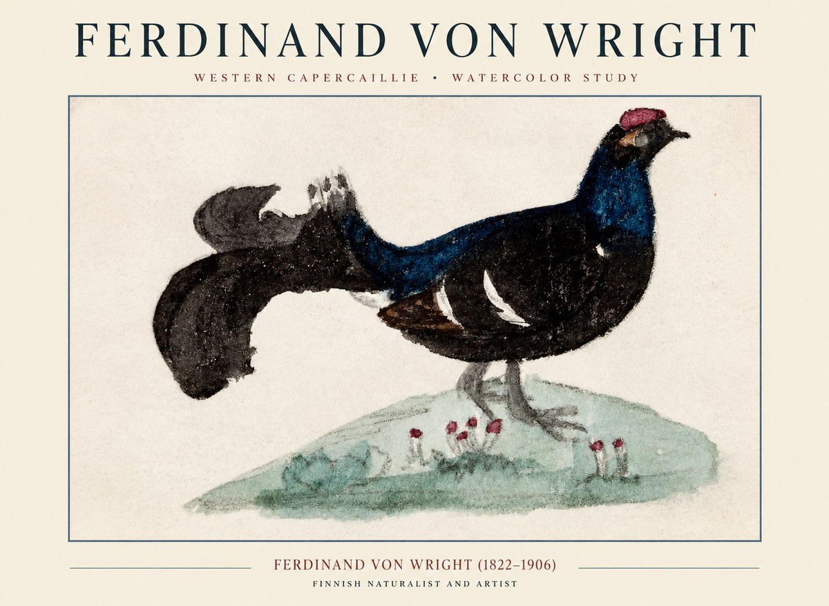 Ferdinand von Wright Western Capercaillie - Watercolor Study No1 - Plakát
