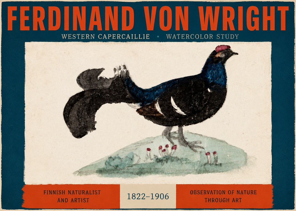 Ferdinand von Wright Western Capercaillie - Watercolor Study No2 - Plakát