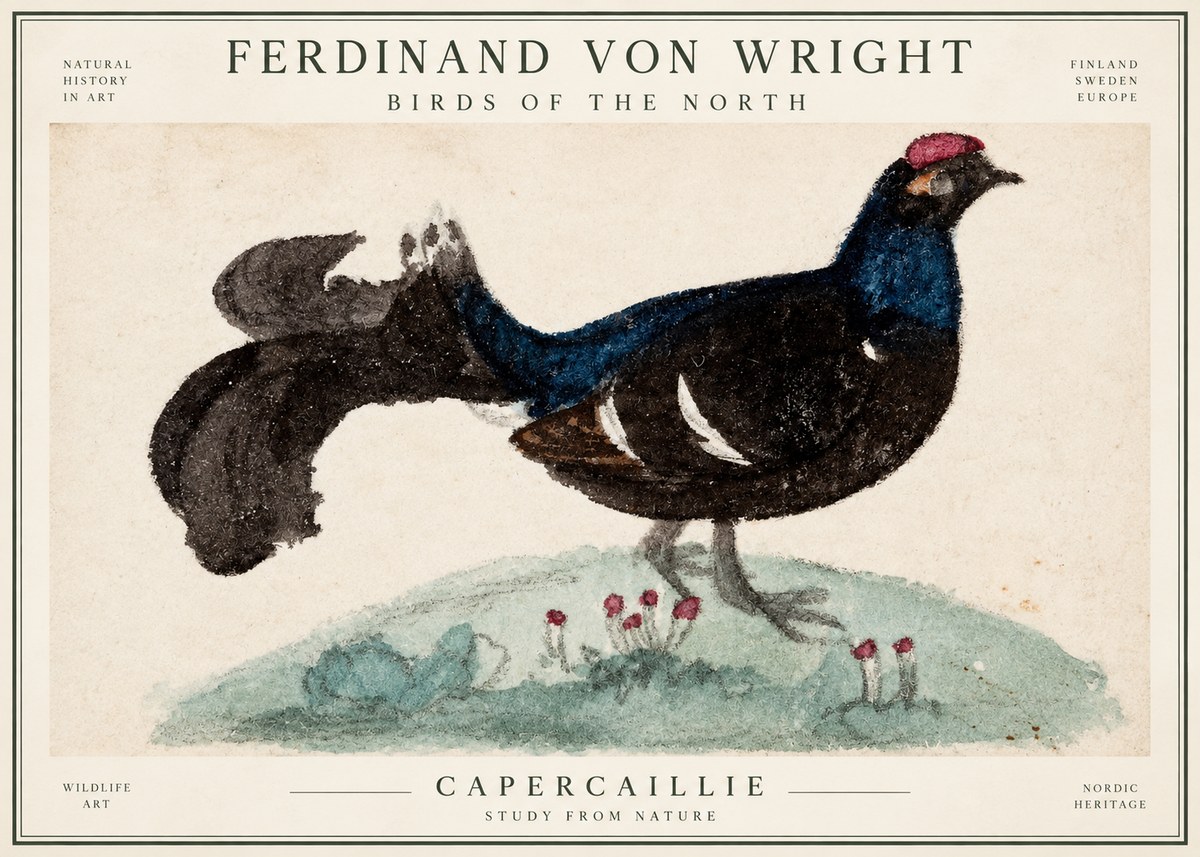 Ferdinand von Wright Western Capercaillie - Watercolor Study No3 - Plakát