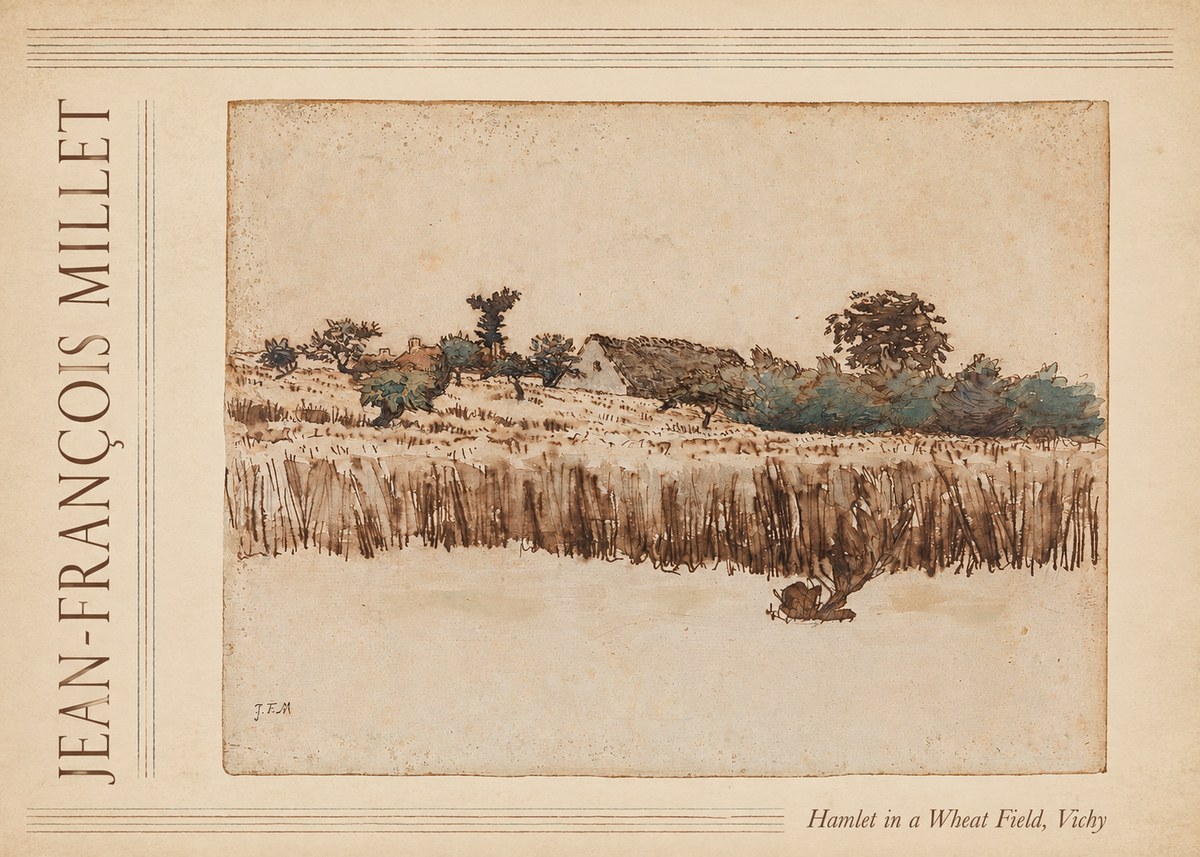 Jean-François Millet Hamlet in a Wheat Field, Vichy No4 - Plakát