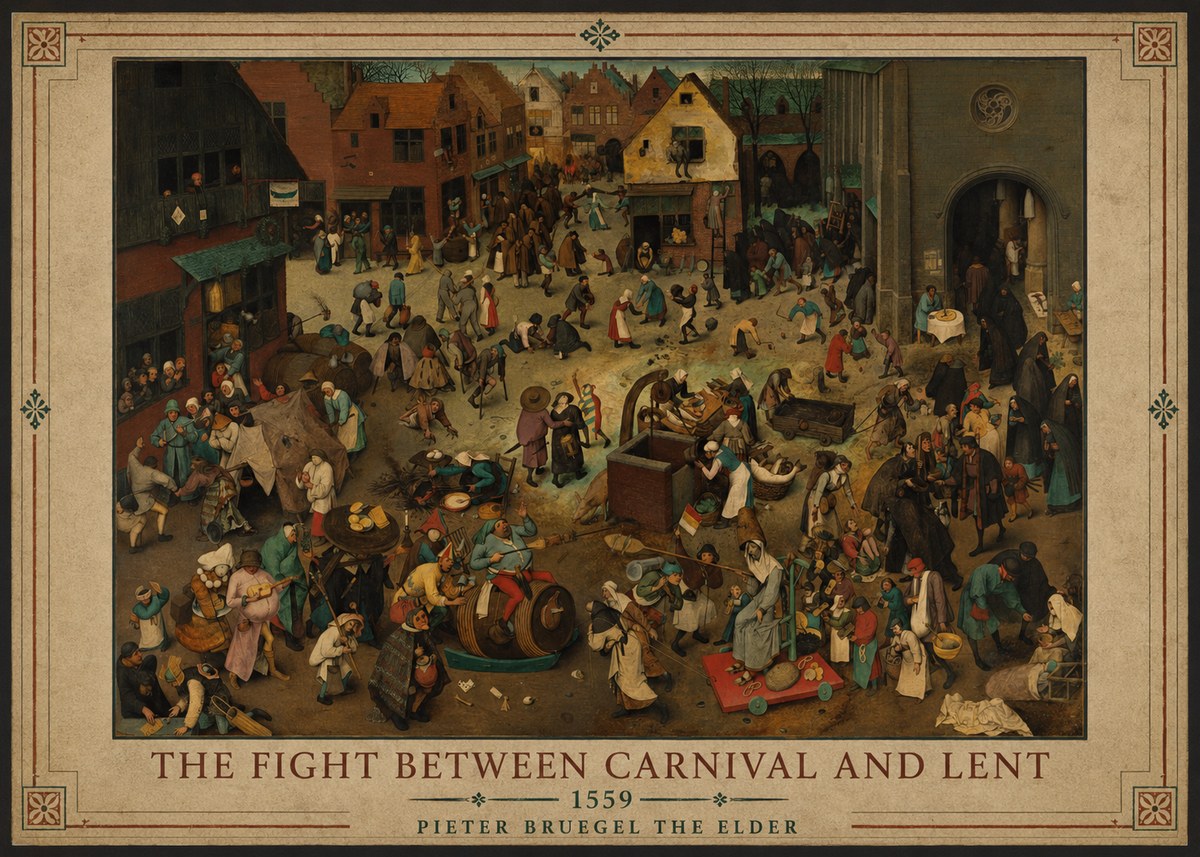 Pieter Bruegel The Fight Between Carnival and Lent II No6 - Plakát