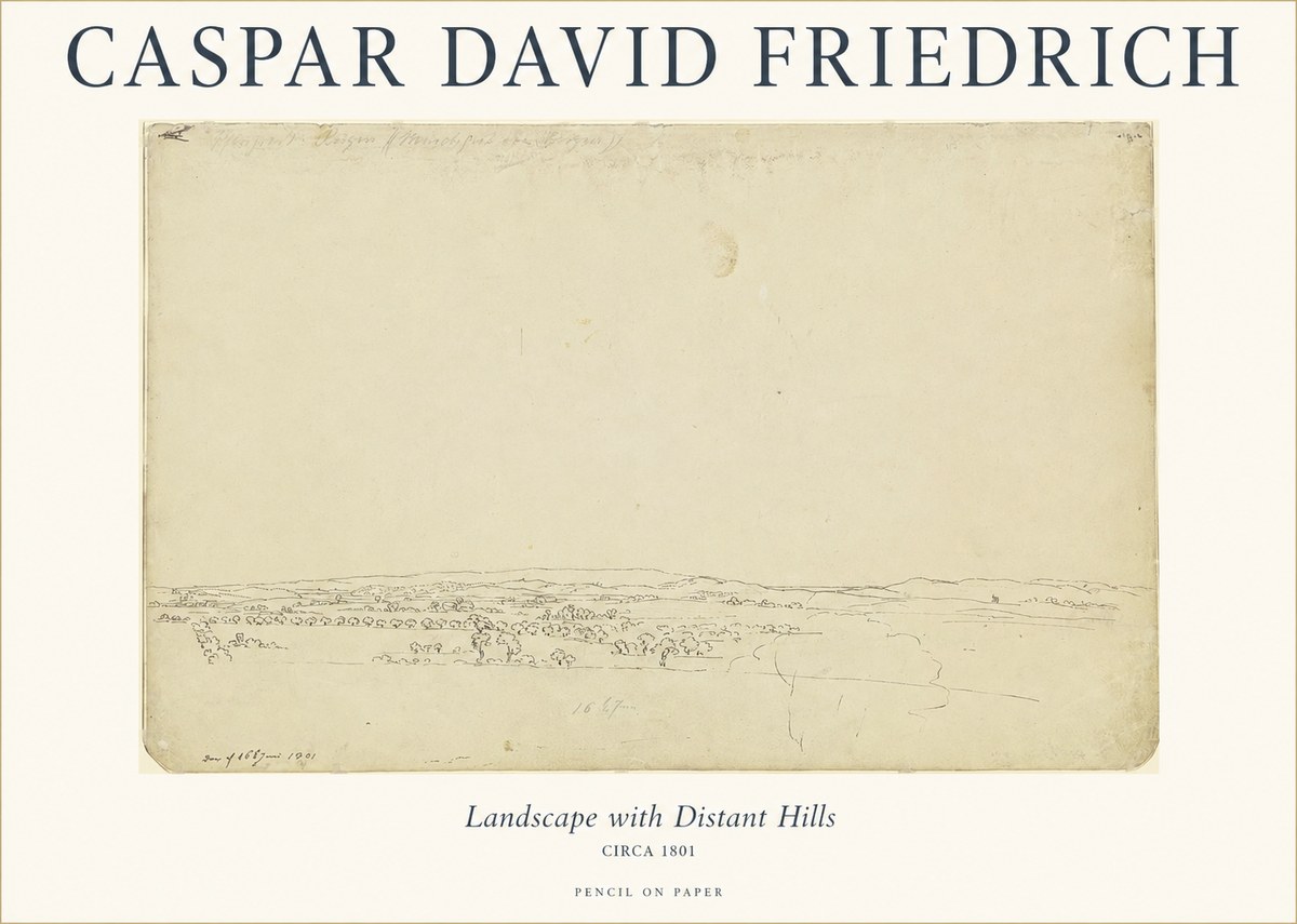 Caspar David Friedrich Landscape with Distant Hills No1 - Plakát