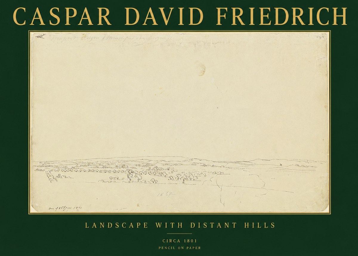 Caspar David Friedrich Landscape with Distant Hills No2 - Plakát