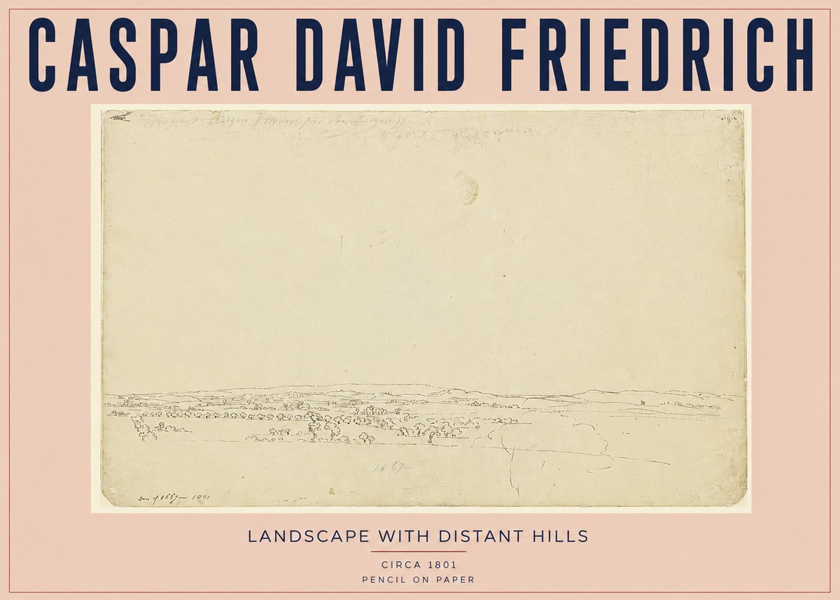 Caspar David Friedrich Landscape with Distant Hills No3 - Plakát