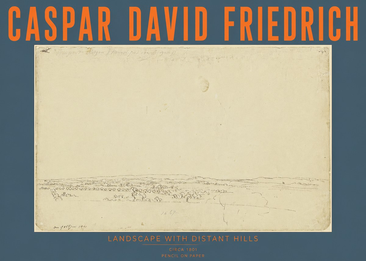 Caspar David Friedrich Landscape with Distant Hills No4 - Plakát