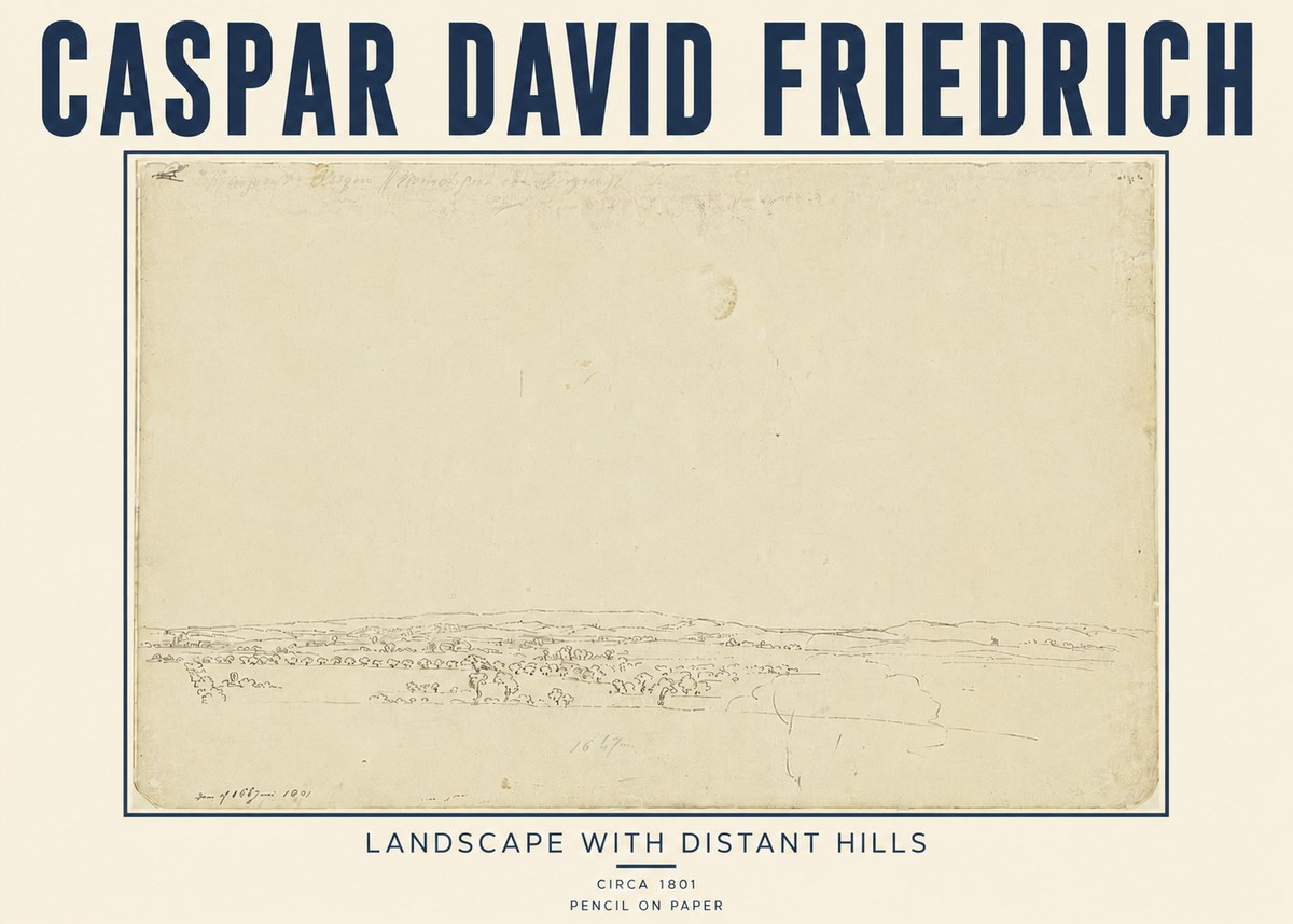 Caspar David Friedrich Landscape with Distant Hills No5 - Plakát