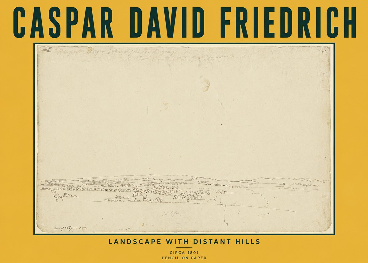 Caspar David Friedrich Landscape with Distant Hills No6 - Plakát