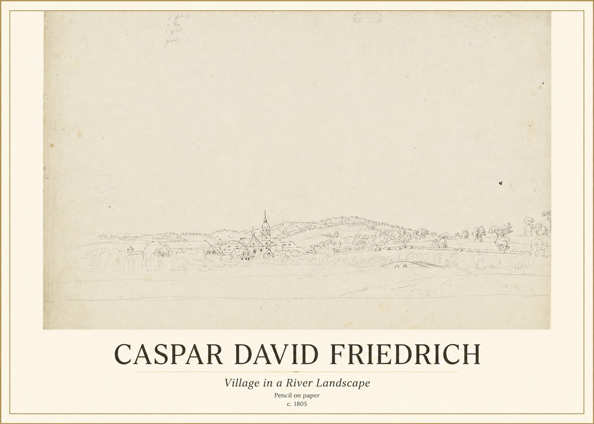 Caspar David Friedrich Village in a River Landscape No1 - Plakát