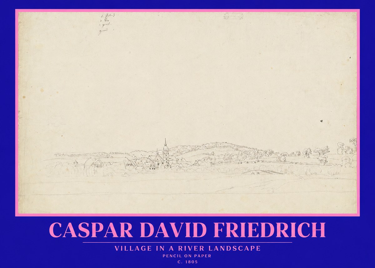 Caspar David Friedrich Village in a River Landscape No2 - Plakát