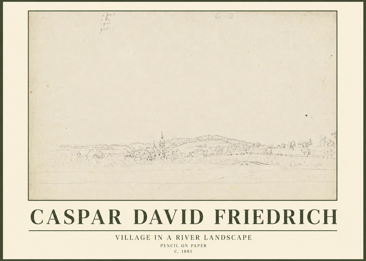 Caspar David Friedrich Village in a River Landscape No3 - Plakát