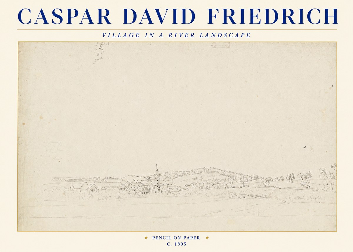 Caspar David Friedrich Village in a River Landscape No4 - Plakát