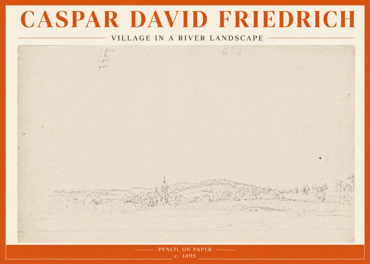 Caspar David Friedrich Village in a River Landscape No5 - Plakát