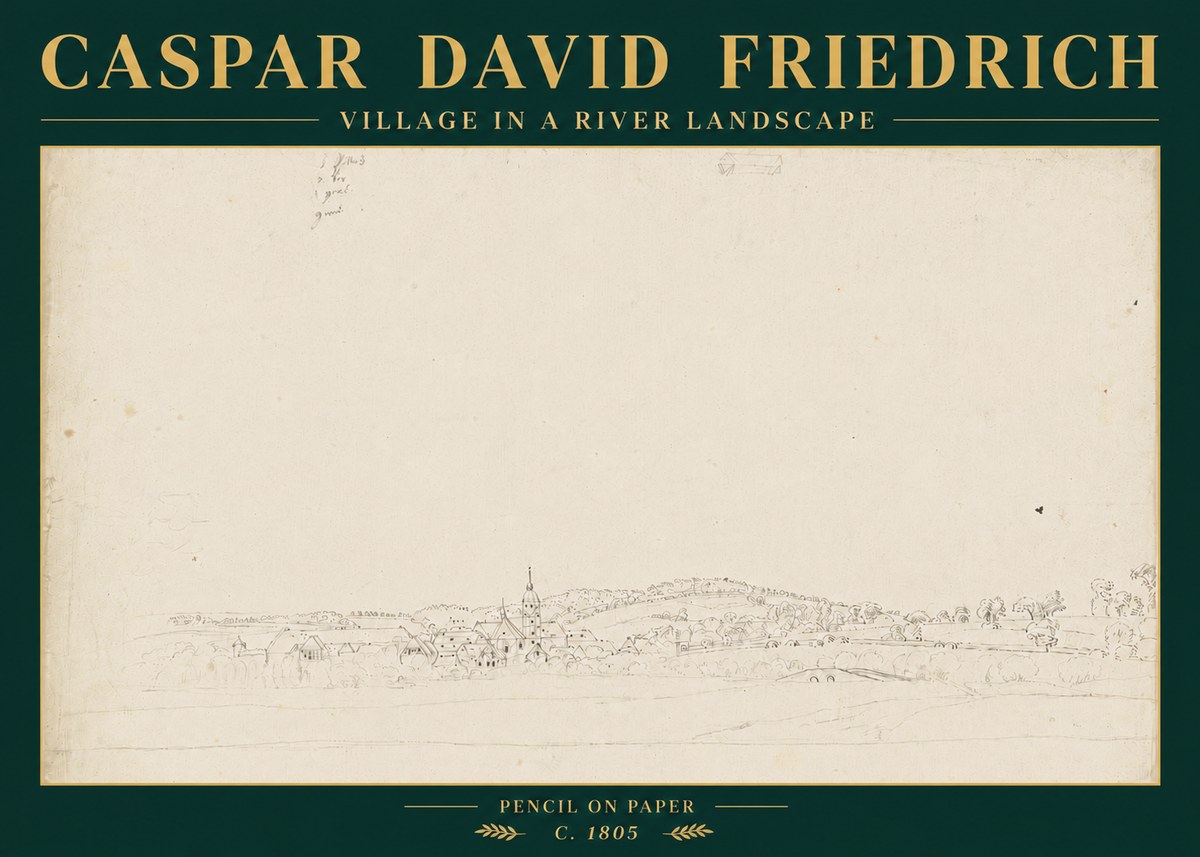 Caspar David Friedrich Village in a River Landscape No6 - Plakát