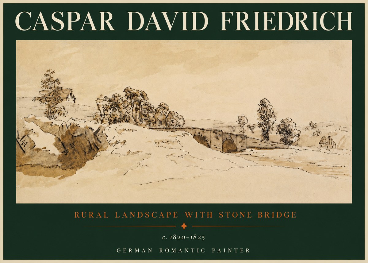 Caspar David Friedrich Rural Landscape with Stone Bridge No2 - Plakát