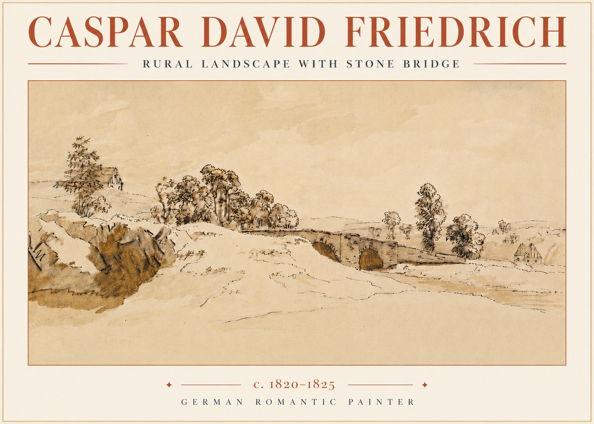 Caspar David Friedrich Rural Landscape with Stone Bridge No4 - Plakát