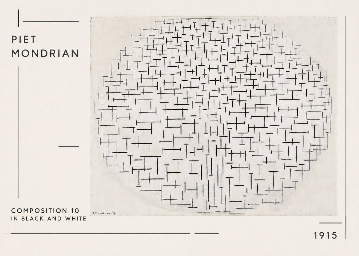 Piet Mondrian Composition 10 in Black and White No1 - Plakát
