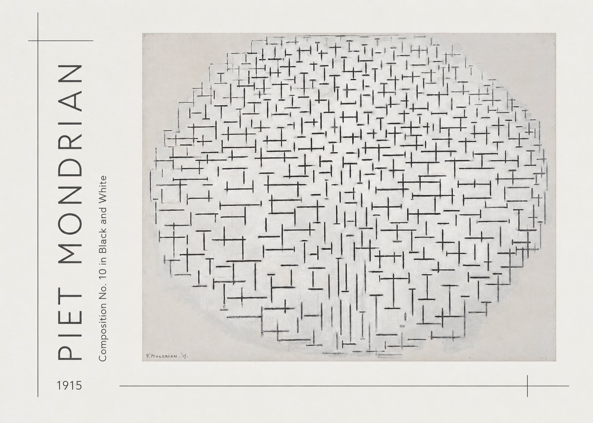 Piet Mondrian Composition 10 in Black and White No3 - Plakát