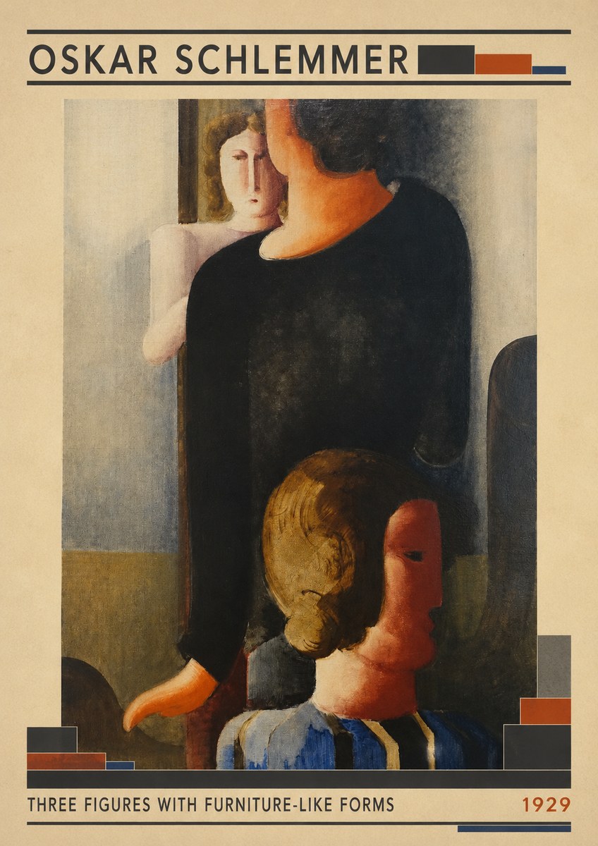 Oskar Schlemmer Three Figures with Furniture-like Forms No3 - Plakát