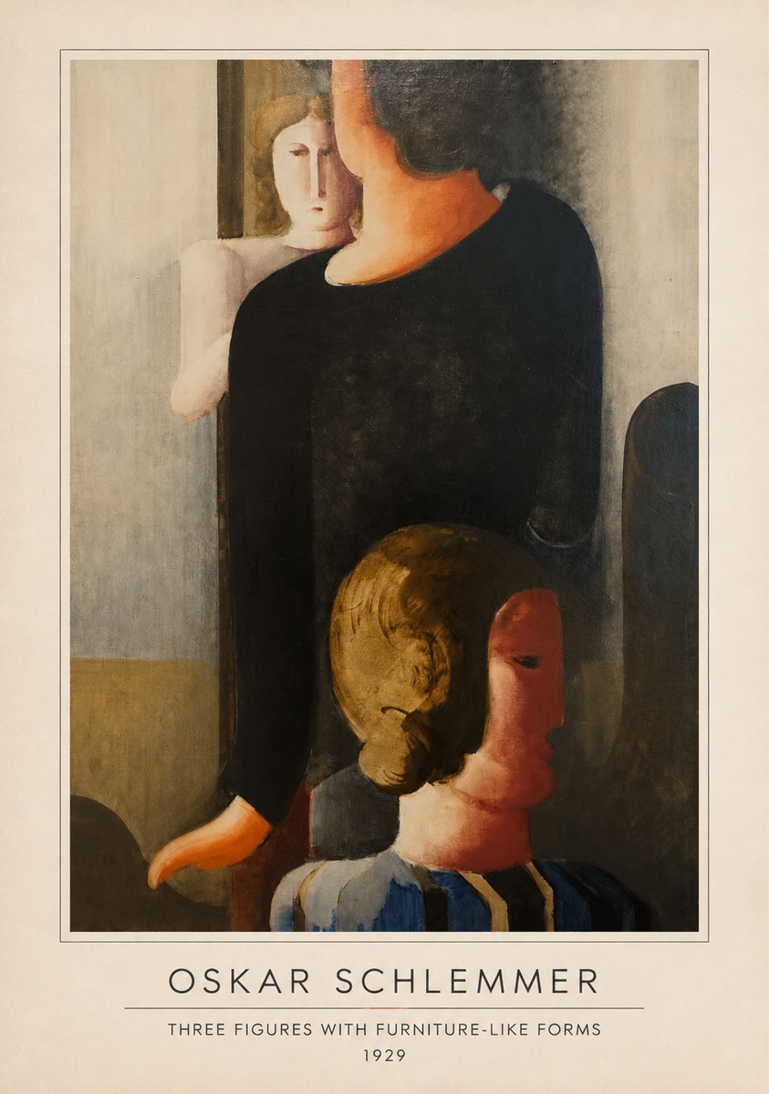 Oskar Schlemmer Three Figures with Furniture-like Forms No4 - Plakát