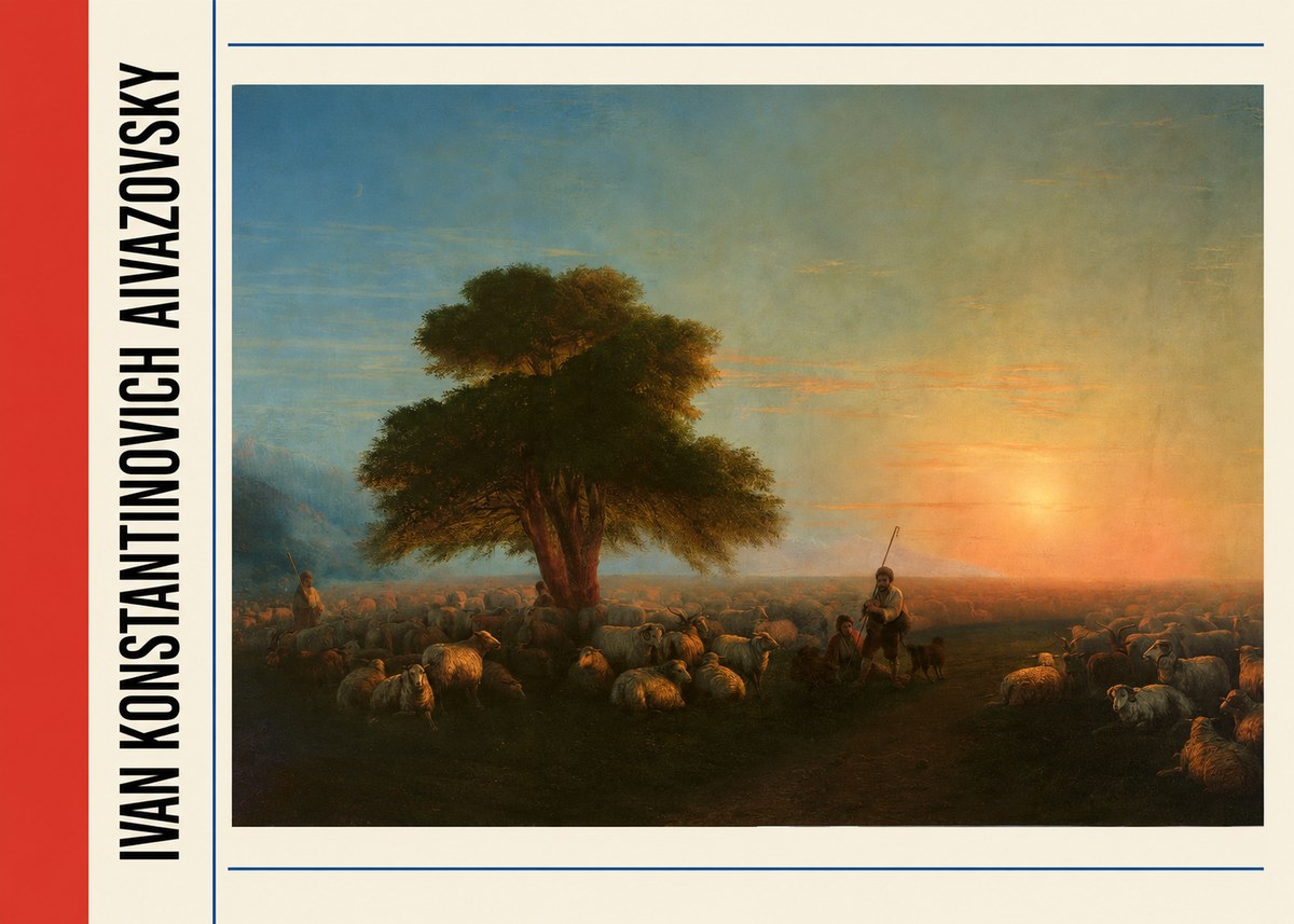 Ivan Konstantinovich Aivazovsky Shepherd with Flock at Sunset No2 - Plakát