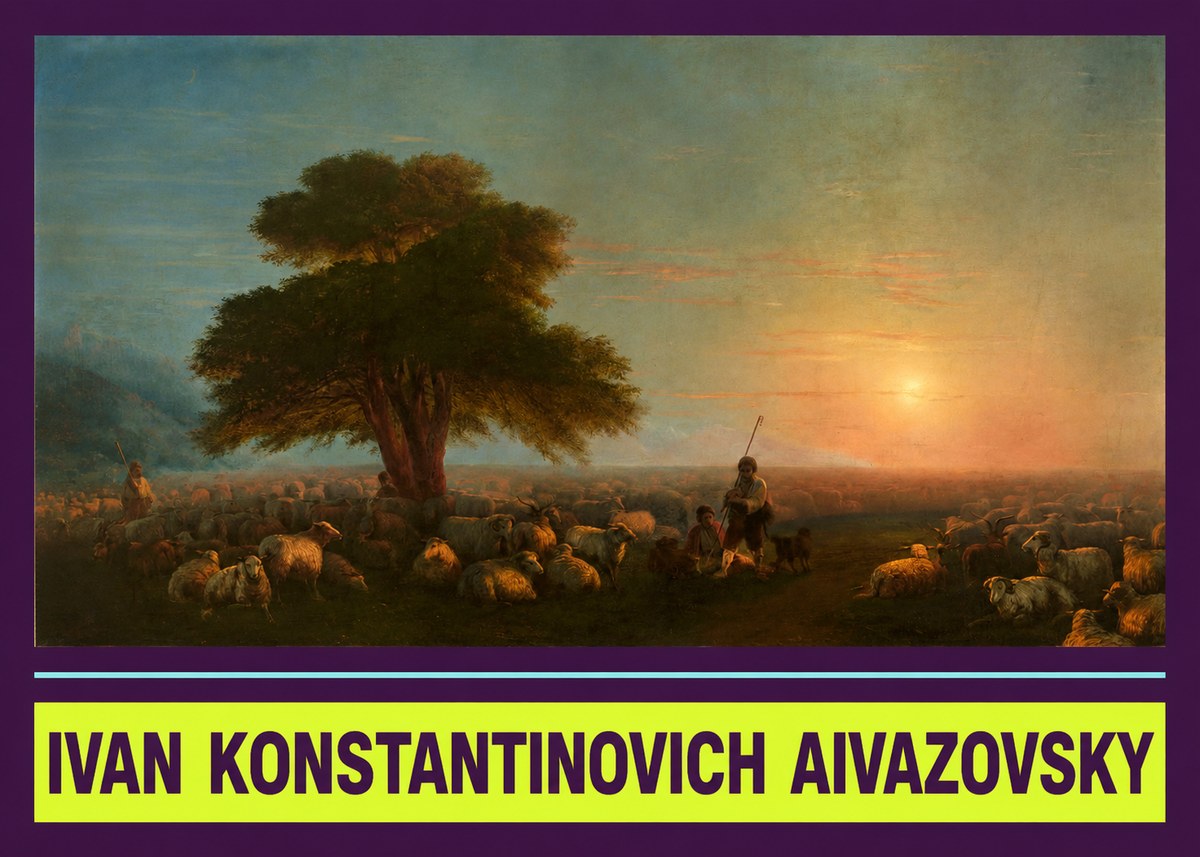 Ivan Konstantinovich Aivazovsky Shepherd with Flock at Sunset No4 - Plakát