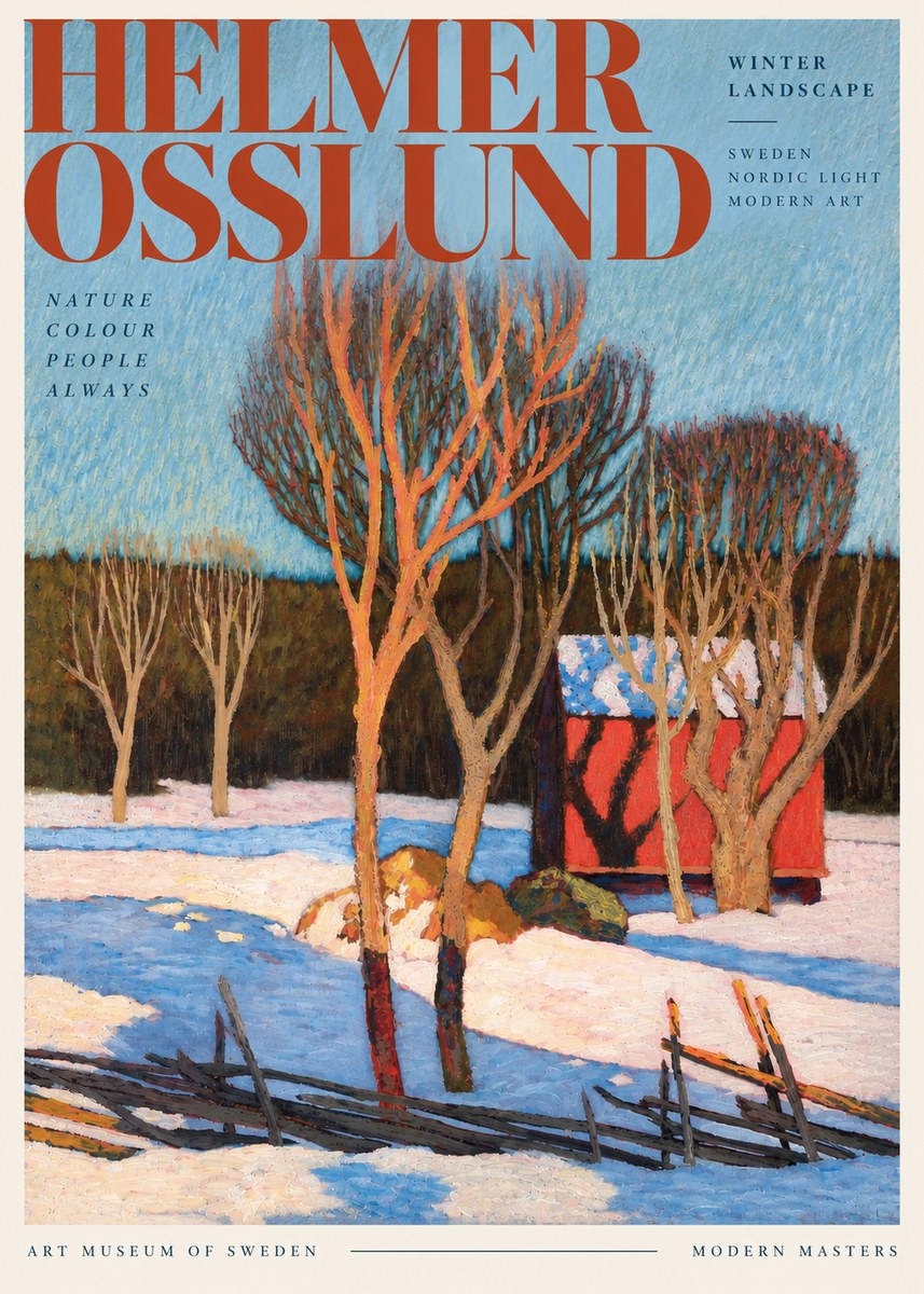 Helmer Osslund Winter Landscape with Red Barn No3 - Plakát