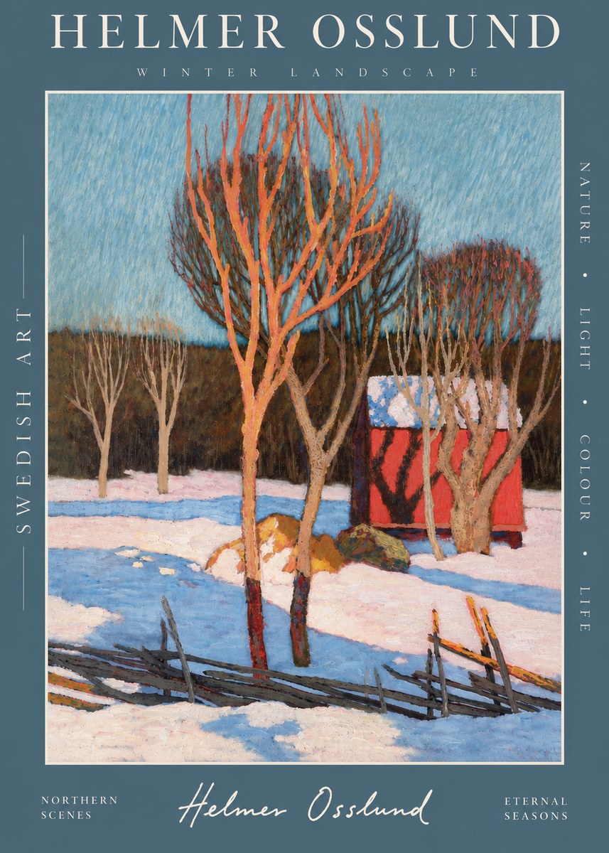 Helmer Osslund Winter Landscape with Red Barn No4 - Plakát
