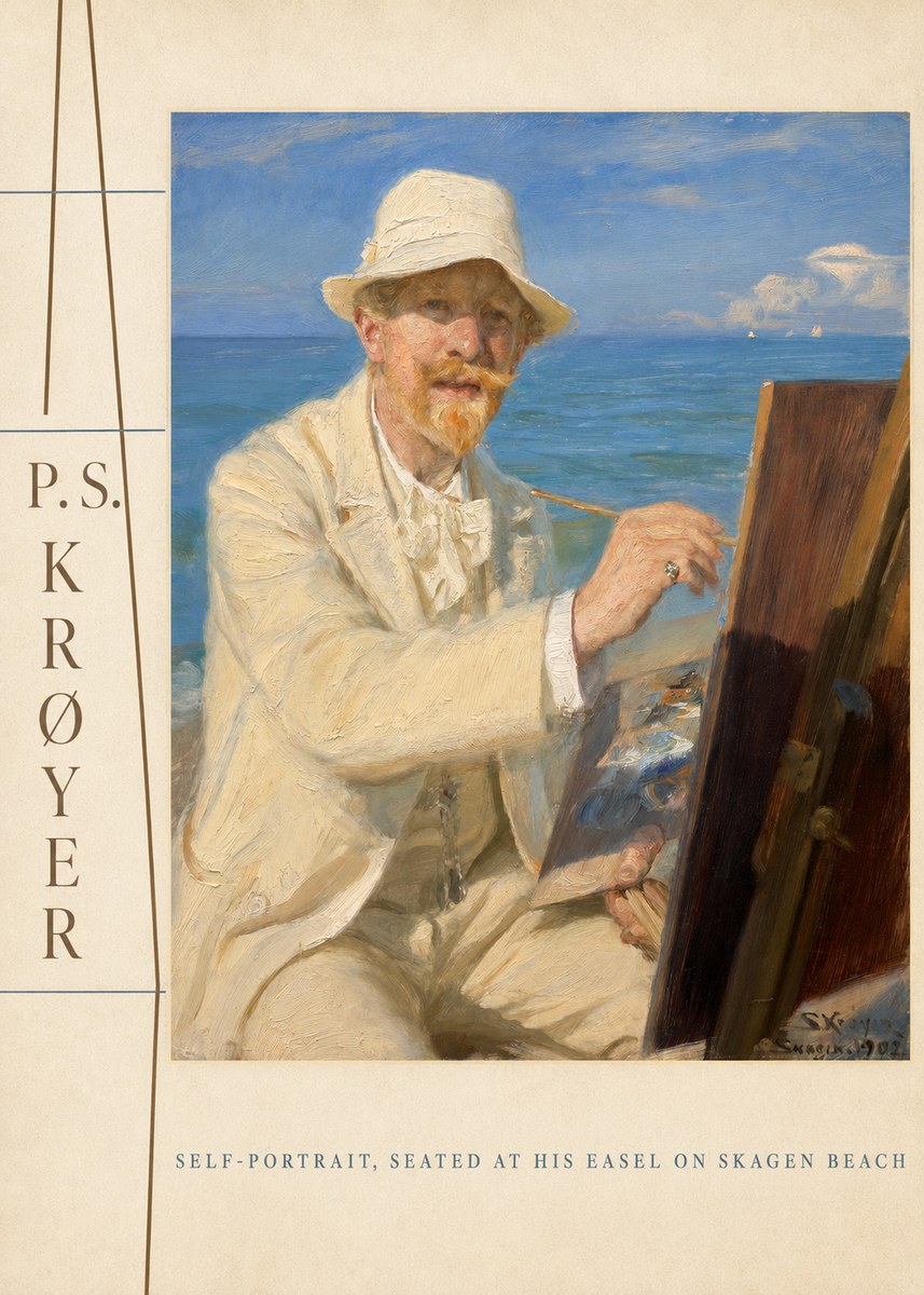 P.S. Krøyer Self-portrait, Seated at His Easel on Skagen Beach No4 - Plakát