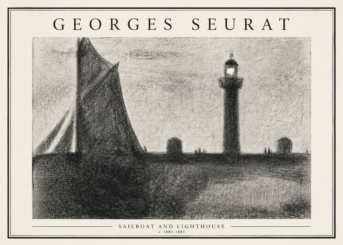 Seurat Sailboat and Lighthouse No3 - Plakát