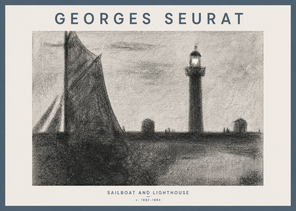Seurat Sailboat and Lighthouse No4 - Plakát