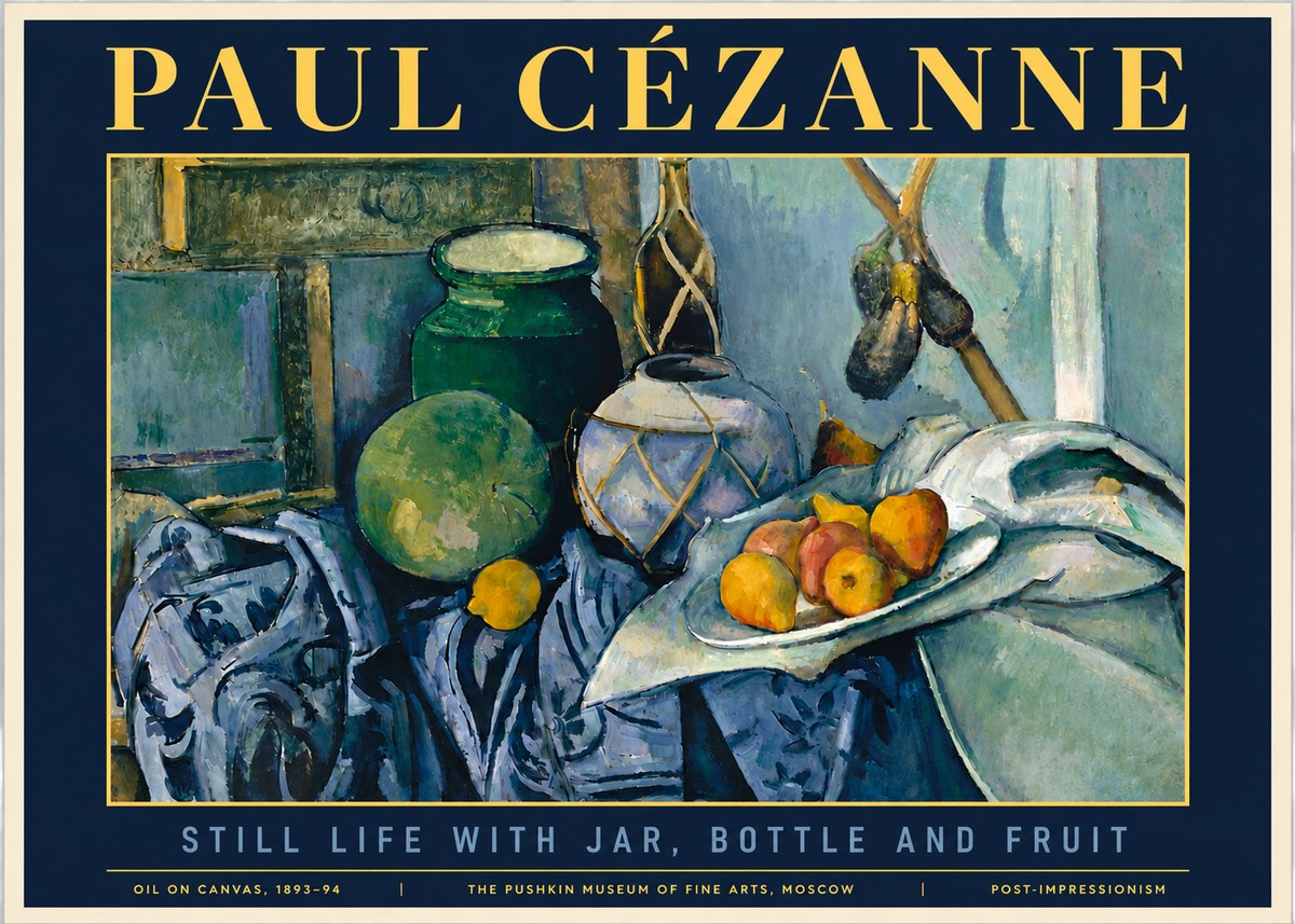 Paul Cézanne Still Life with Jar, Bottle and Fruit No6 - Plakát