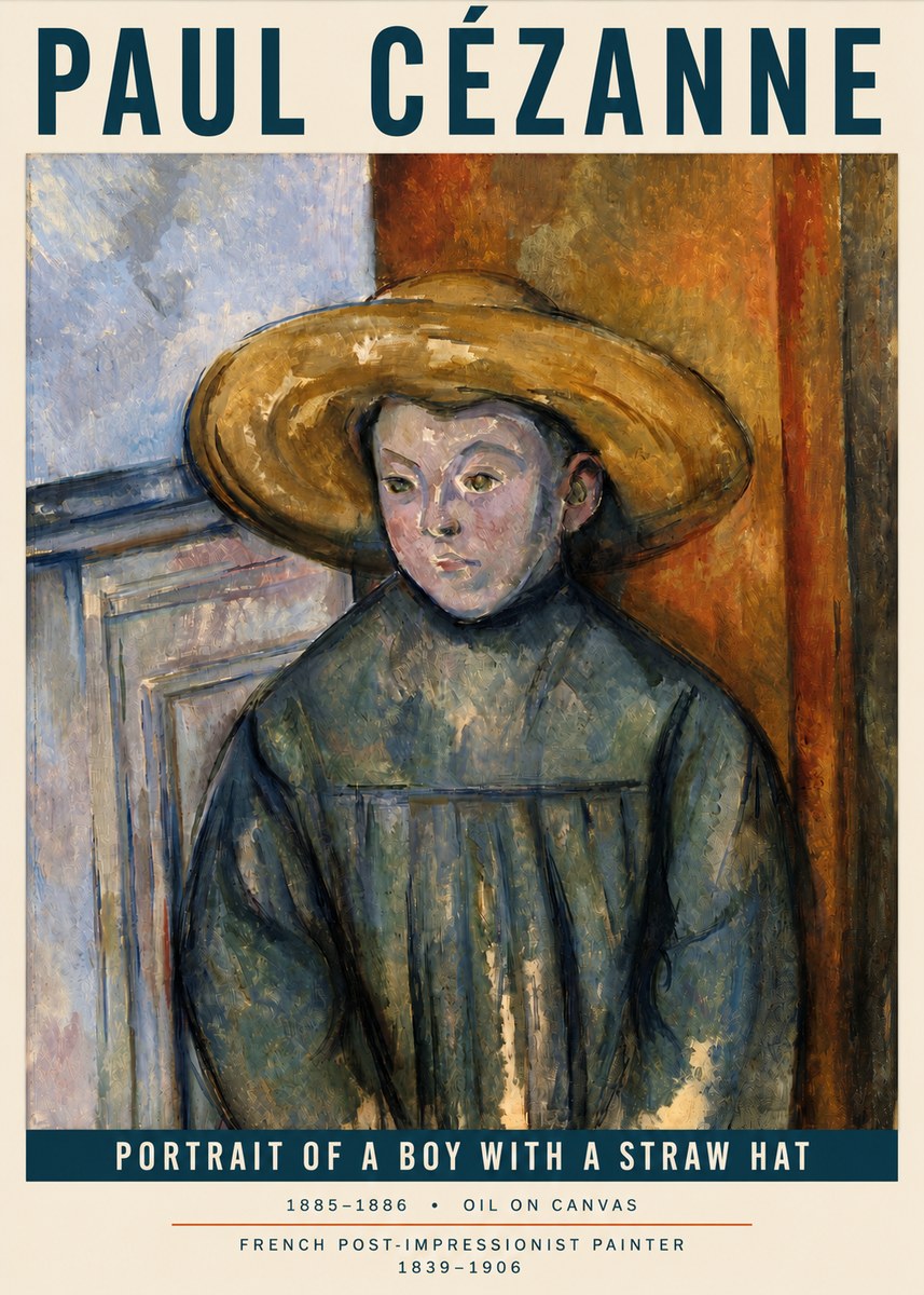Paul Cézanne Portrait of a Boy with a Straw Hat No3 - Plakát