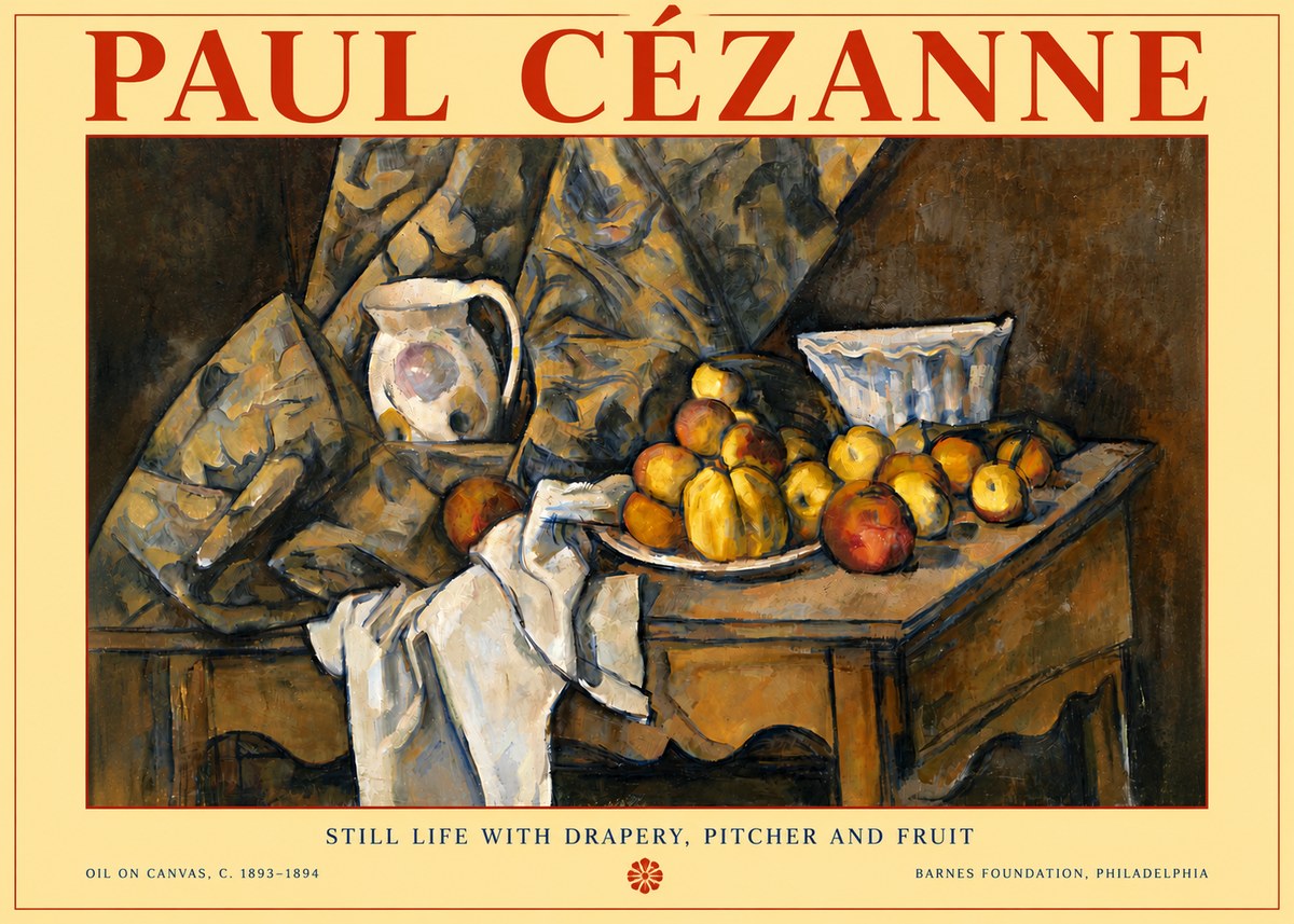 Paul Cézanne Still Life with Drapery, Pitcher and Fruit No6 - Plakát
