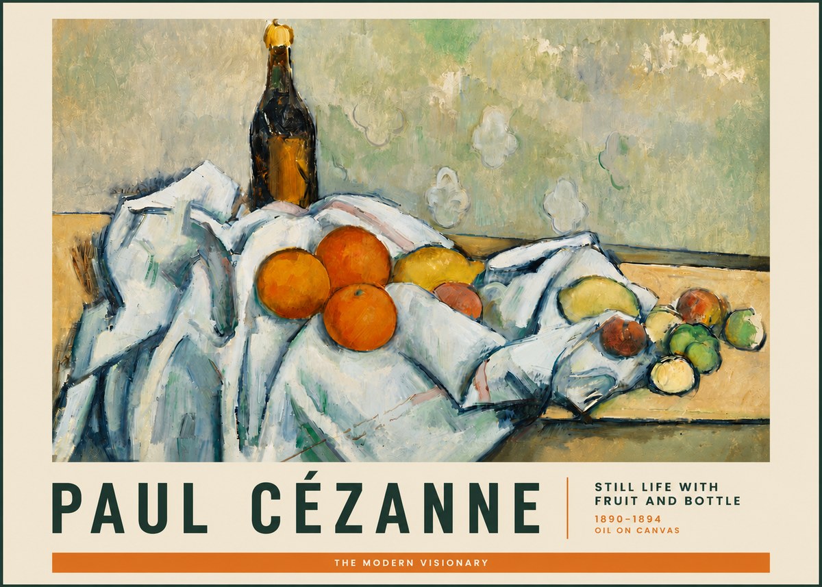 Paul Cézanne Still Life with Fruit and Bottle No3 - Plakát