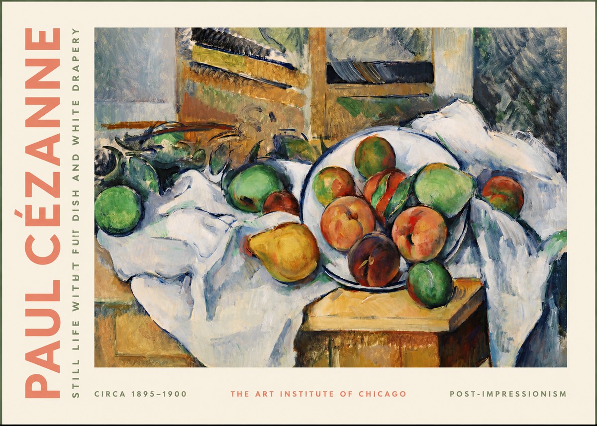 Paul Cézanne Still Life with Fruit Dish and White Drapery No2 - Plakát