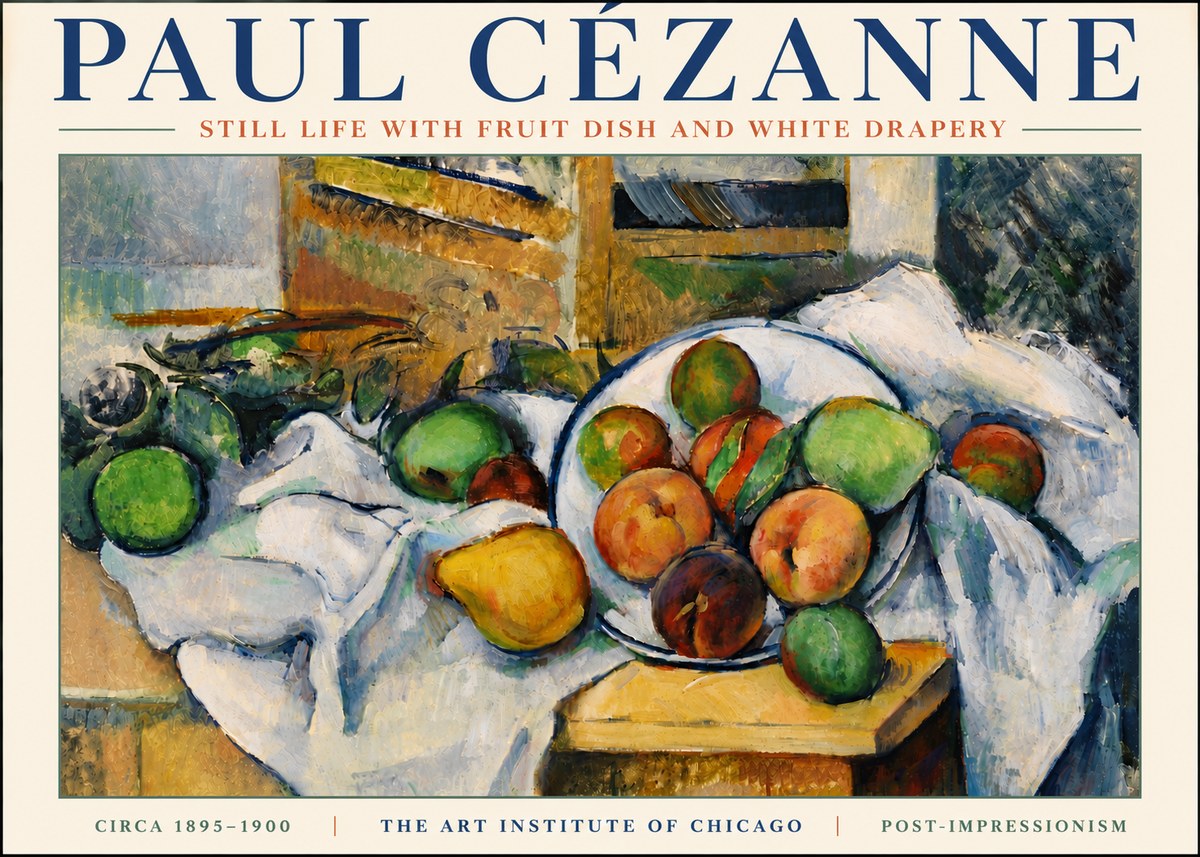 Paul Cézanne Still Life with Fruit Dish and White Drapery No6 - Plakát