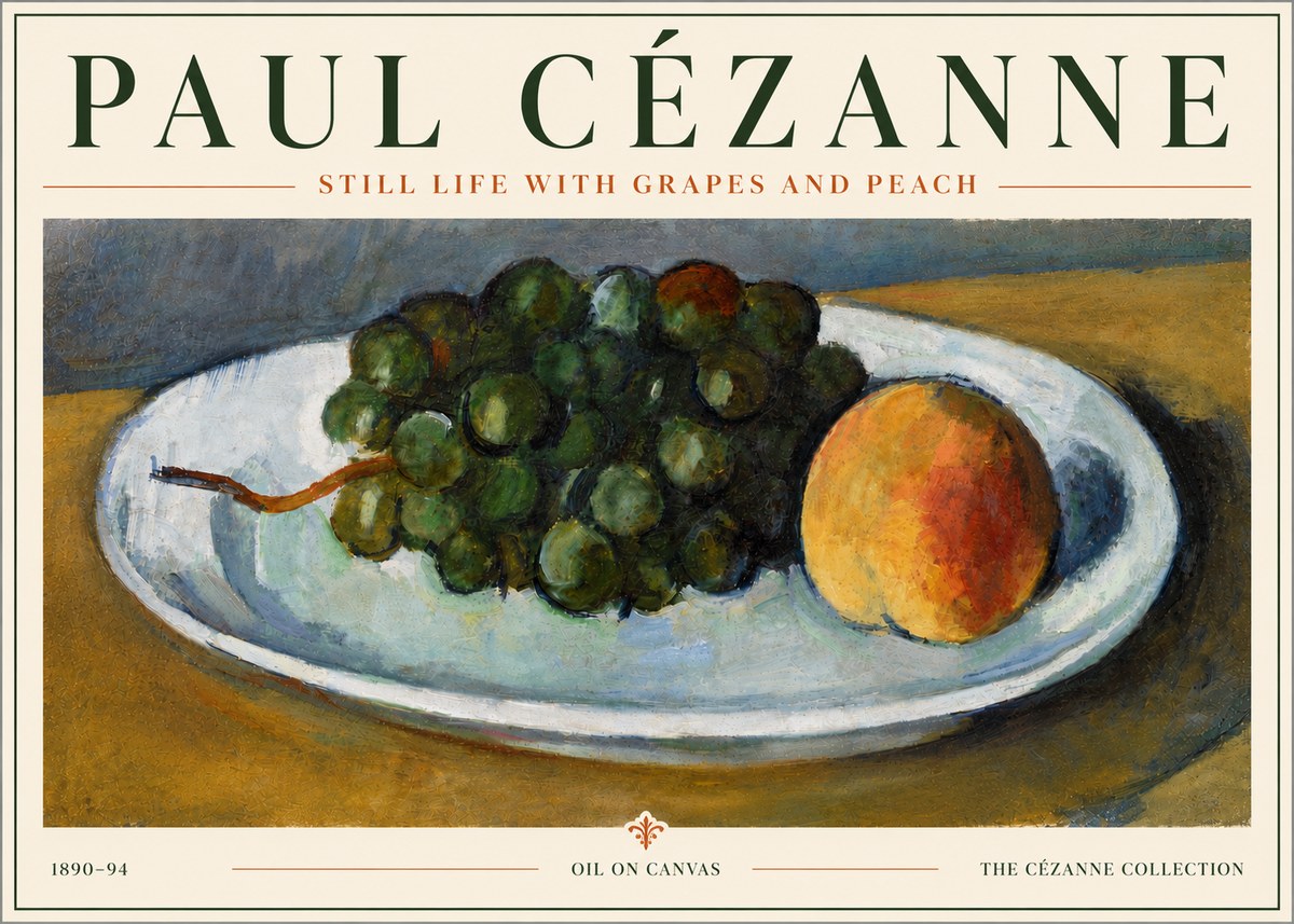 Paul Cézanne Still Life with Grapes and Peach No6 - Plakát