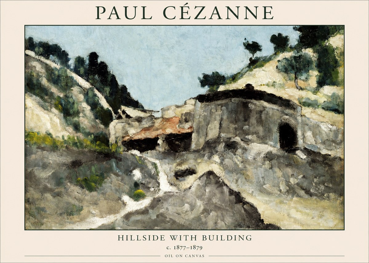 Paul Cézanne Hillside with Building No1 - Plakát