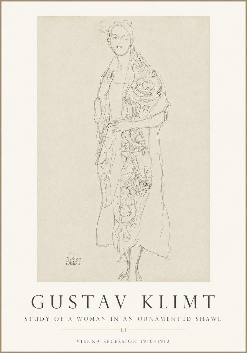 Klimt Study of a Woman in an Ornamented Shawl No1 - Plakát