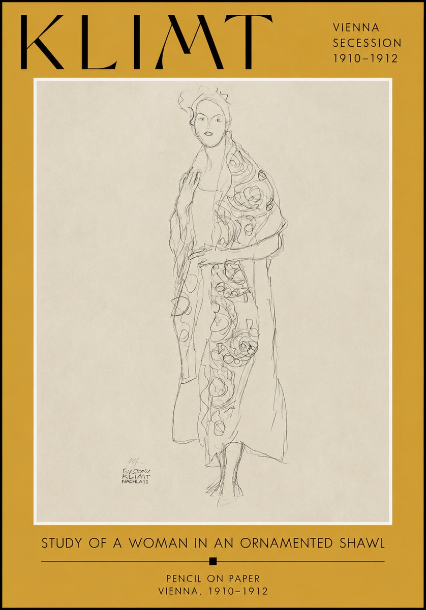 Klimt Study of a Woman in an Ornamented Shawl No2 - Plakát