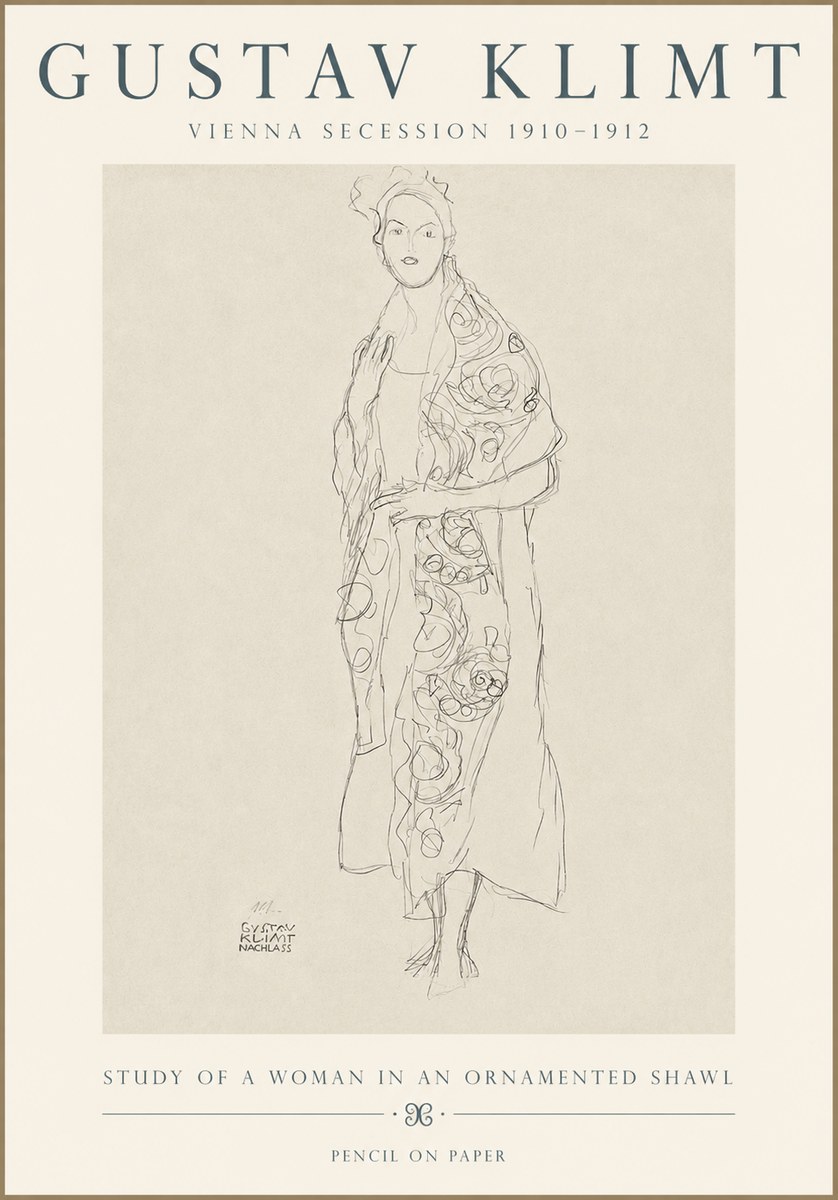 Klimt Study of a Woman in an Ornamented Shawl No3 - Plakát
