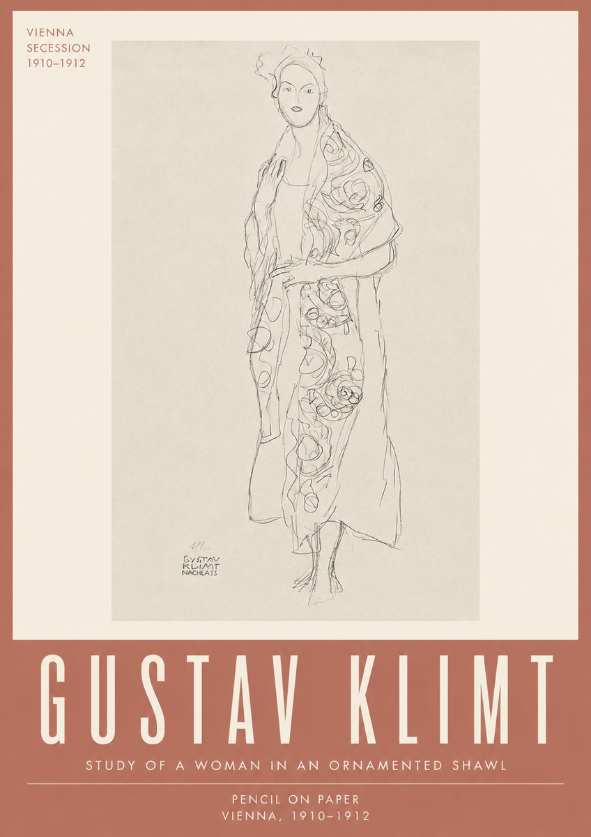 Klimt Study of a Woman in an Ornamented Shawl No4 - Plakát
