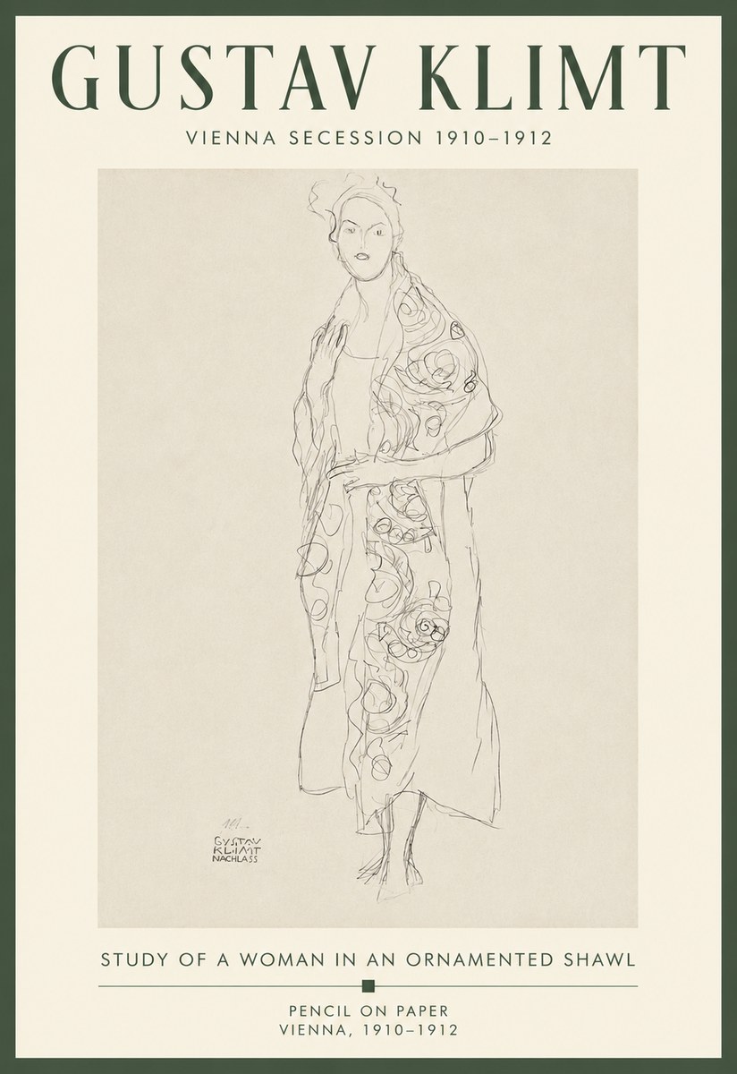Klimt Study of a Woman in an Ornamented Shawl No5 - Plakát