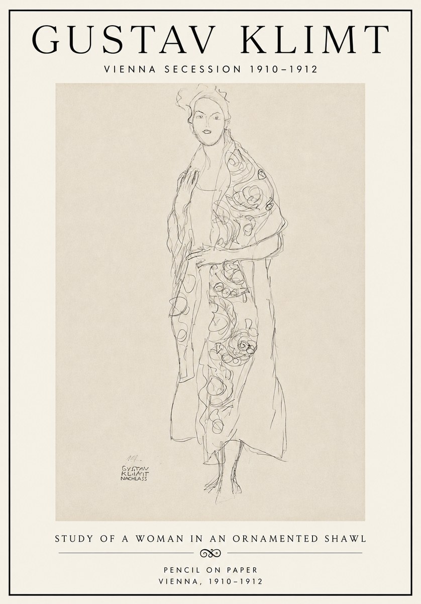 Klimt Study of a Woman in an Ornamented Shawl No6 - Plakát
